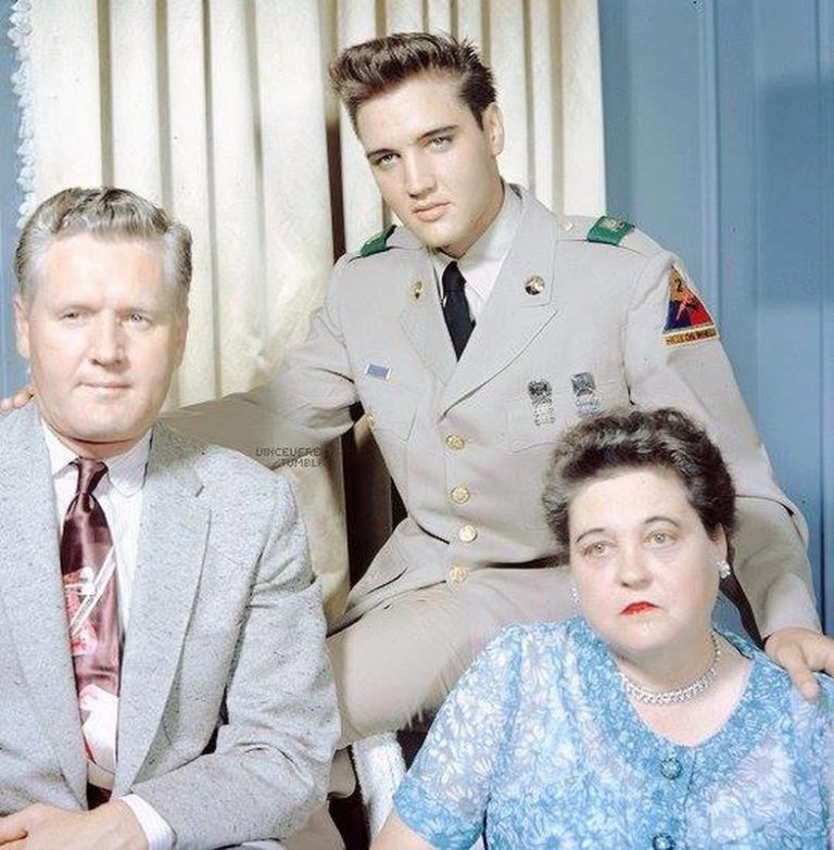 Elvis with his parents Vernon and Gladys Presley in 1958, he was on leave for th