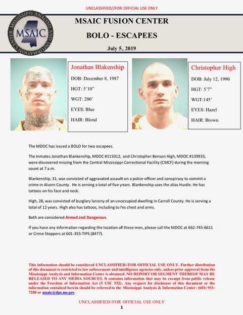 Please be on the lookout for these individuals. Stay safe and stay away from the