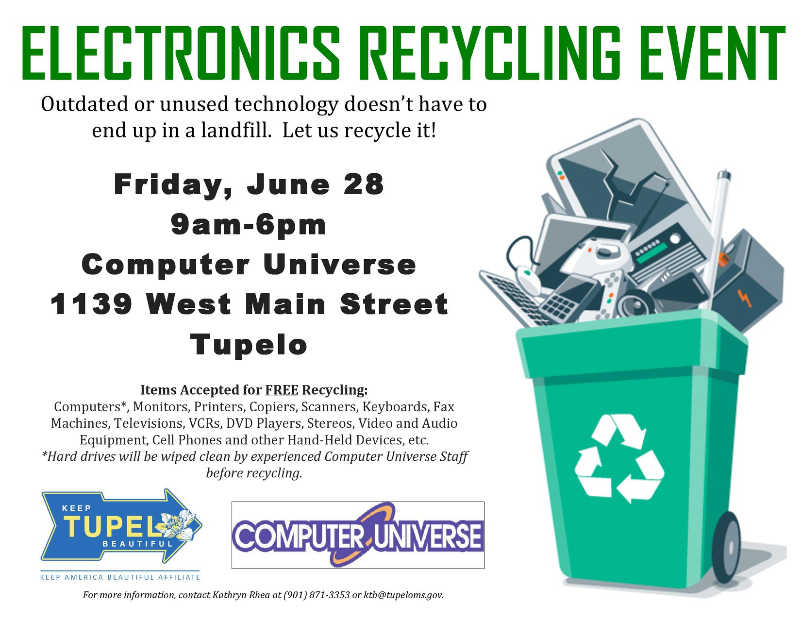 Take advantage of this FREE Electronics Recycling event as an