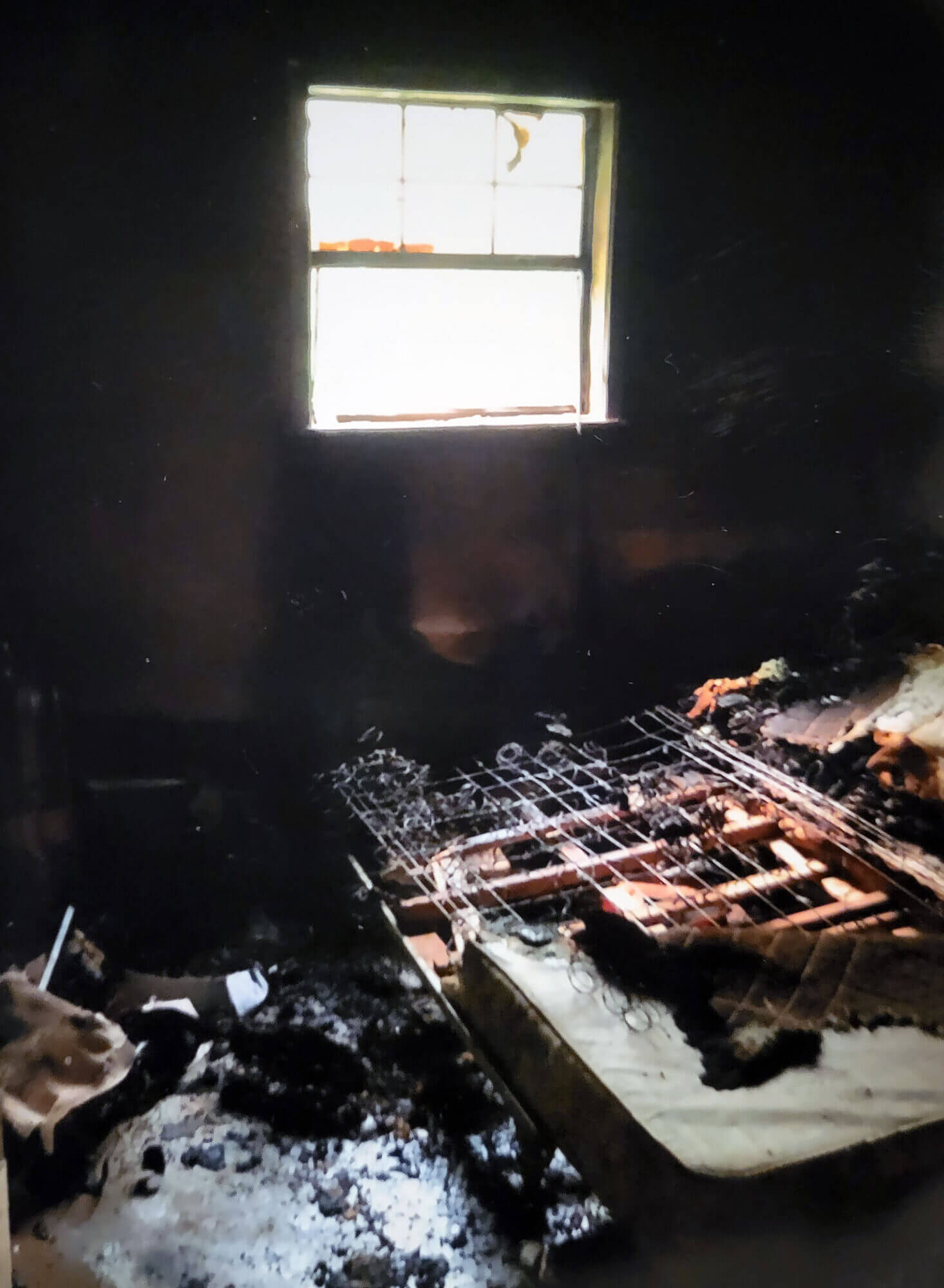 This photograph showing fire damage at Cheryl Baier's home in Forest after it was set afire by her ex-boyfriend, Tuesday, Aug. 5, 2025.